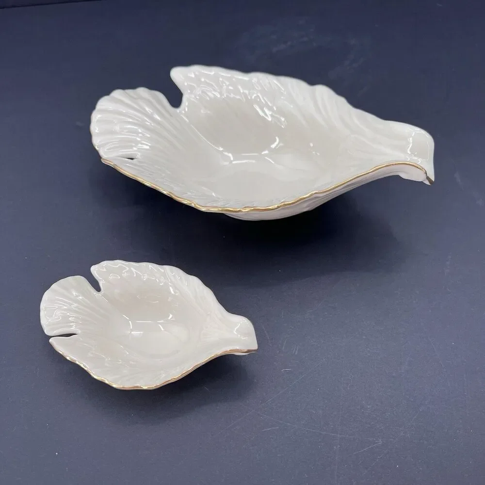 Set of 2 Lenox China Dove Bird Shaped Nut Bowls Candy Dish Ivory Cream Gold Trim - Picture 3 of 8